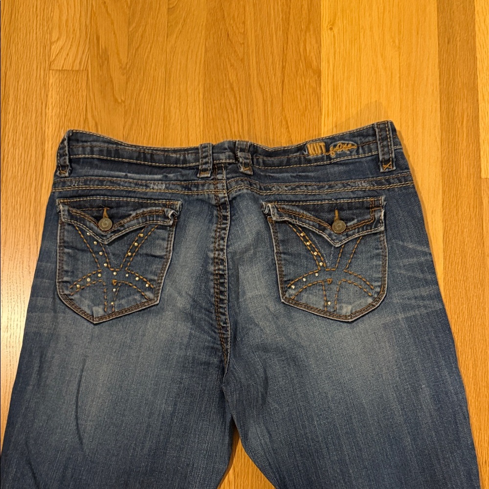 Kut from the Kloth Medium Wash Bootcut Jeans with Studded Pocket Details